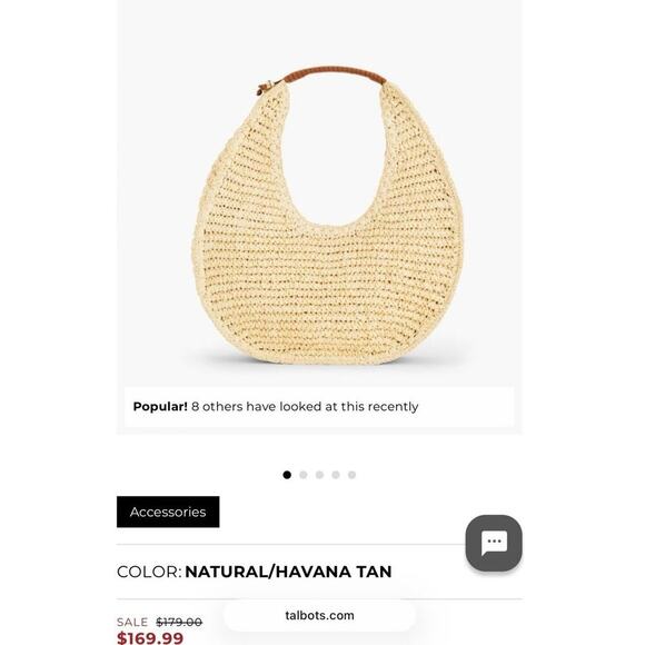 Talbots Leather Trim Straw Hobo Bag, Natural/Havana Tan, NWOT - Picture 7 of 10